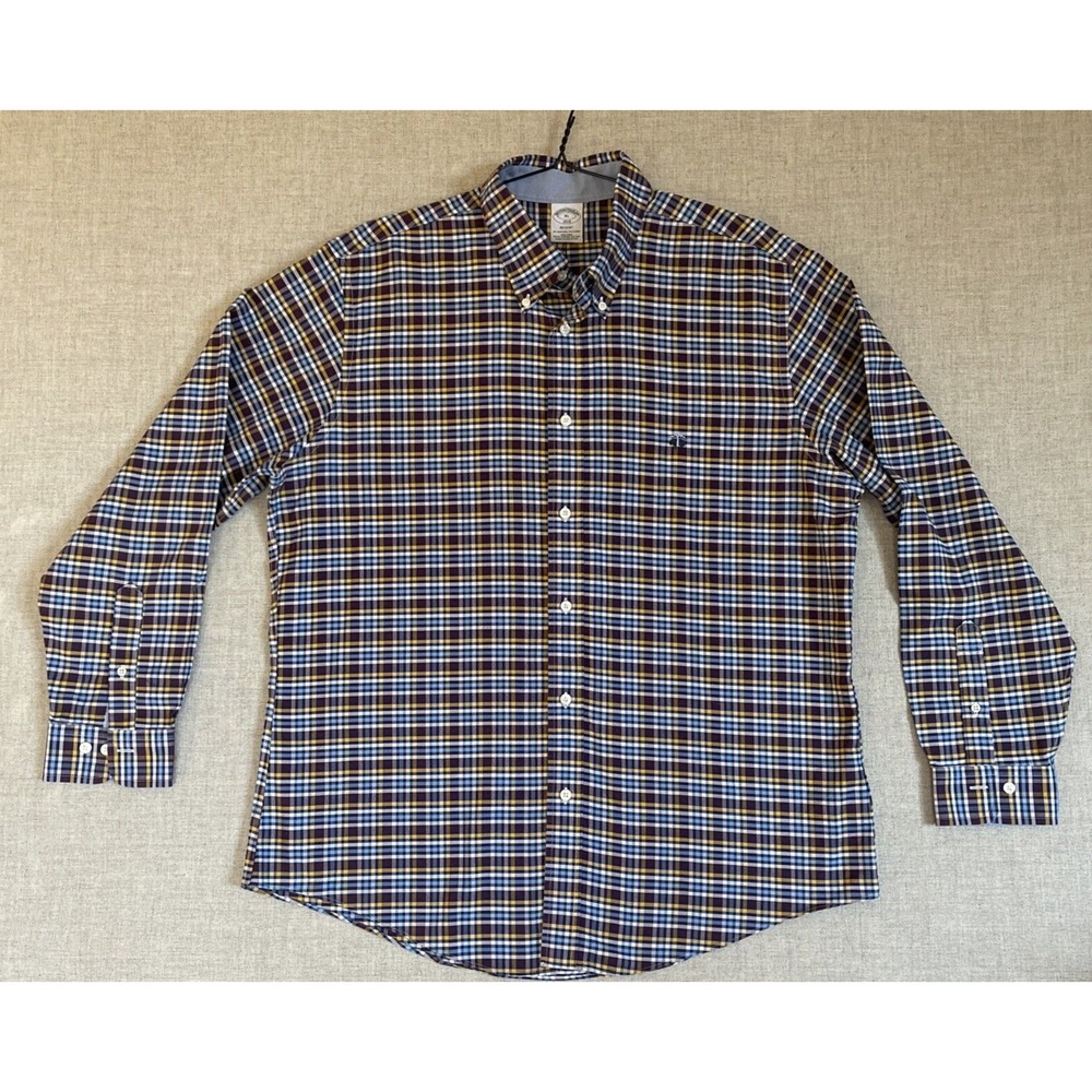 Brooks Brothers XL Shirt Plaid Button Down 1818 Regent 100% Cotton Long‎ Sleeve